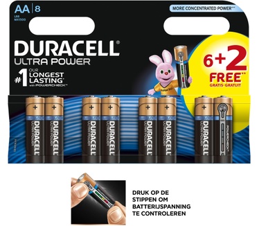 Duracell Ultra Power alkaline AA-batterijen, verpakking van 8