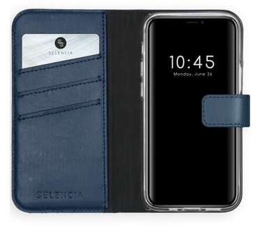 Selencia Echt Lederen Bookcase iPhone 12 Mini - Blauw