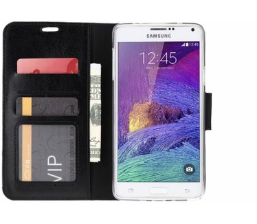 Luxe Lederen Bookcase hoesje voor de Samsung Galaxy Note 4 - Zwart (Galaxy Note 4) Zwart