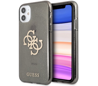 Guess 4G Logo Glitter TPU Cover - Apple iPhone 11 (6.1") - Zwart Zwart
