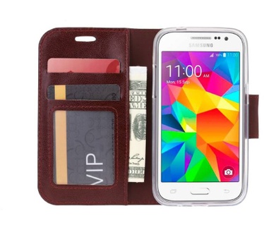 Luxe Lederen Bookcase hoesje voor de Samsung Galaxy Core Prime G360 - Bruin (Samsung Galaxy Core Prime G360) Bruin