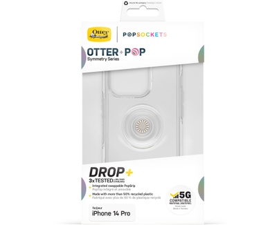 Otterbox OtterBox Otter+Pop-hoesje voor iPhone 14 Pro, schokbestendig, valbestendig, beschermhoes met PopSockets PopGrip, 3x getest volgens militaire standaard, transparant