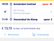 Kaartjes kopen in NS Reisplanner-app