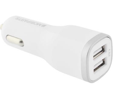 Mobiparts Car Charger Dual USB 4.8A + Lightning Cable White