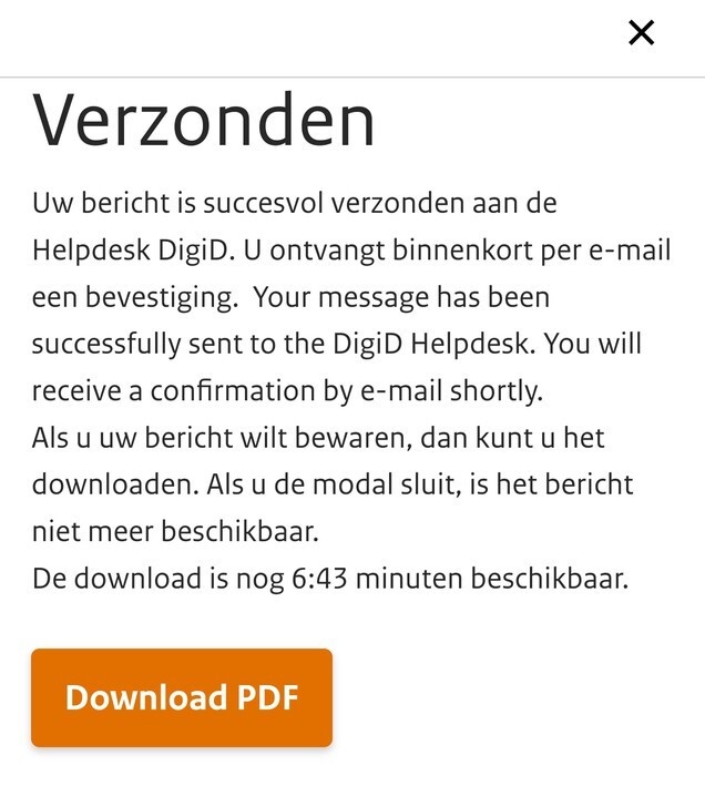 DigiD contactformulier bevestigingbevestigingsscherms