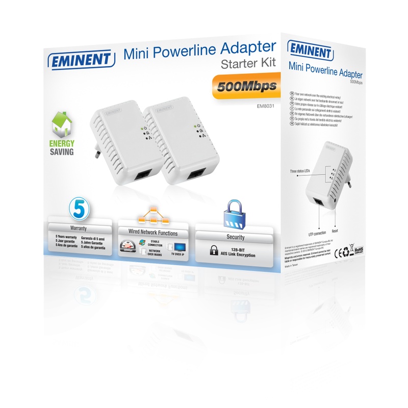 Eminent Mini Powerline Adapter 500Mbps Starter Kit Kenmerken Tweakers