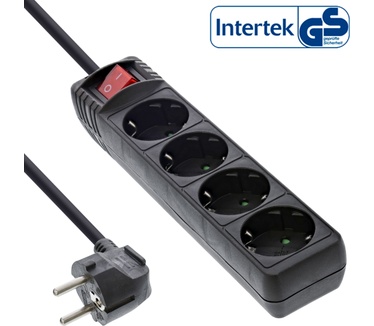 InLine Power Strip Type F German 4 Port with Switch + Child Safety Lock black 1.5m