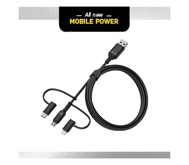Otterbox 3in1 USBA-Micro/Lightning/USBC cable, zwart