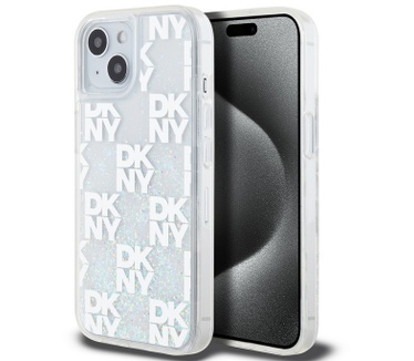 DKNY DKNY Liquid Glitter Checkered Back Case - iPhone 15 (6.1") - Wit Wit