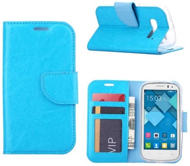 Luxe Lederen Bookcase hoesje voor de Alcatel One Touch Pop C5 - Blauw (Alcatel One Touch Pop C5) Blauw