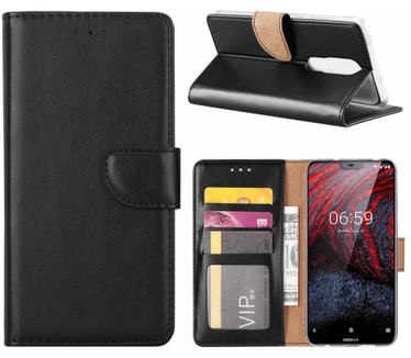 Luxe Lederen Bookcase hoesje voor de Nokia 6.1 Plus - Zwart (Nokia 6.1 Plus) Zwart
