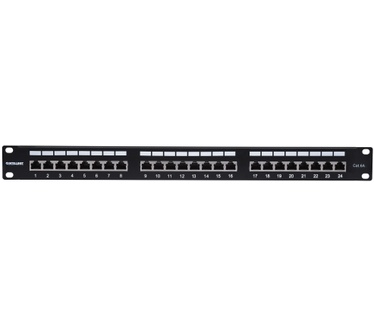 Intellinet Patch Panel, Cat6a, FTP, 24-Port, 1U, Shielded, 90° Top-Entry Punch Down Blocks, Black