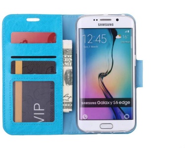 Luxe Lederen Bookcase hoesje voor de Samsung Galaxy S6 Edge - Blauw (Samsung Galaxy S6 Edge) Blauw