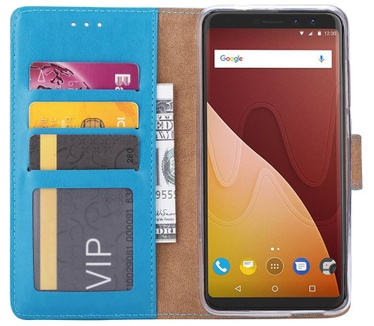 Luxe Lederen Bookcase hoesje voor de Wiko View - Blauw (Wiko View) Blauw