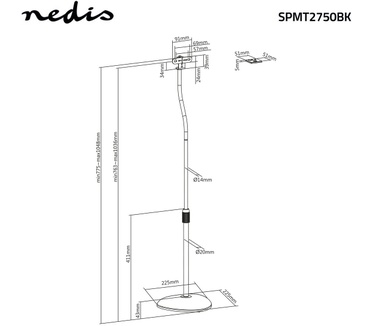 Nedis Speakerbeugel | Universeel | Standaard | 4.5 kg | Hoogte Verstelbaar | ABS / Staal | Zwart