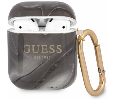 Guess TPU Shiny Marble Case voor Apple Airpods 1 & 2 - Zwart