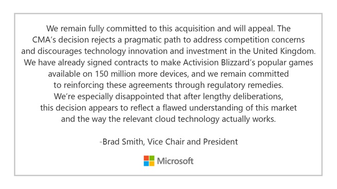 Microsoft-statement blokkade Activision-overname door CMA