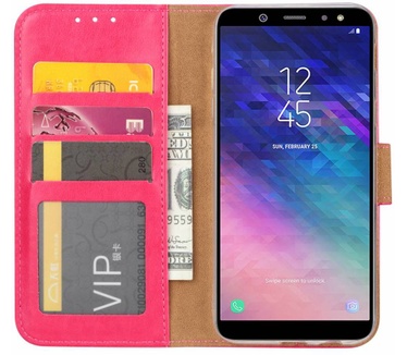 Luxe Lederen Bookcase hoesje voor de Samsung Galaxy A6 2018 - Roze (Samsung Galaxy A6 2018) Roze