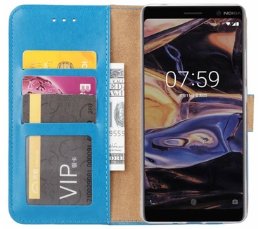 Luxe Lederen Bookcase hoesje voor de Nokia 7 Plus - Blauw (Nokia 7 Plus) Blauw
