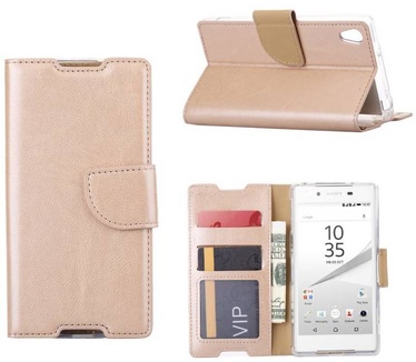 Luxe Lederen Bookcase hoesje voor de Sony Xperia Z5 - Goud (Sony Xperia Z5) Goud