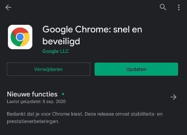 Chrome in de Play Store