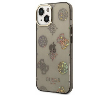 Guess Peony Glitter Back Case - iPhone 14 (6.1") - Zwart Zwart