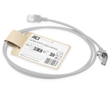 ACT Grijze 1,5 meter LSZH S/FTP CAT6A slimline patchkabel snagless met RJ45 connectoren
