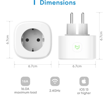 Meross Smart Plug (type F), Smart Plug compatibel met Apple HomeKit, Siri, Alexa, Google Home en SmartThings, programmeerbare wifi-stekker met spraakbediening en afstandsbediening