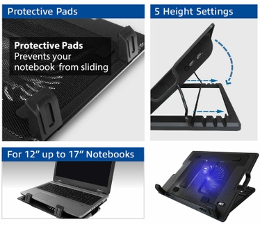 ACT AC8110 Laptopstandaard, tot 17”, in hoogte verstelbaar (5 standen), 2-poorts hub