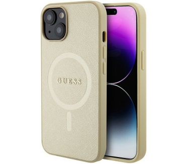 Guess Saffiano MagSafe Back Case - Apple iPhone 15 (6.1") - Goud Goud