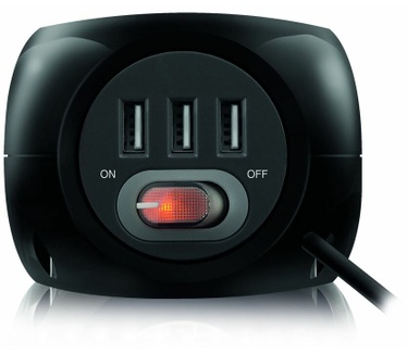 ACT Stopcont Kubus 3-USB Zwart