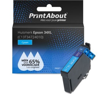 PrintAbout Huismerk Epson 34XL (C13T34724010) Inktcartridge Cyaan Hoge capaciteit
