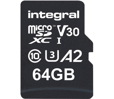 Integral INMSDX64G-180V30 64GB MICRO SD CARD MICROSDXC UHS-1 U3 CL10 V30 A2 UP TO 180MBS READ 80MBS WRITE