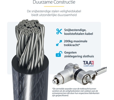 Startech.com 10 Pack Laptop Kabelsloten met Dubbele Toegang, 2m Security Kabel, Gelijksluitende Cilinder en Combinatieslot voor Apparaten met K-Slot, Anti-Diefstal Computerslot met Stalen Kabel