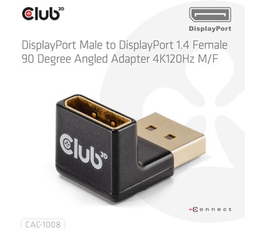 Club 3D DisplayPort Male to DisplayPort 1.4 Female 90 Degree Angled Adapter 4K120Hz M/F