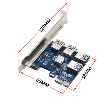 Riser 1 To 4-Port PCI Express USB 3.0 Multiplier Extender Card