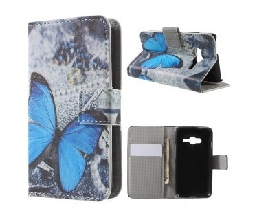 qMust Samsung Galaxy Trend 2 Lite Wallet Case - hoesje met stand - Blue Butterfly