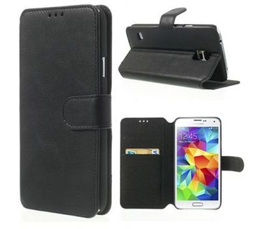 Samsung Galaxy S5 (Neo) Wallet Stand Case Zwart