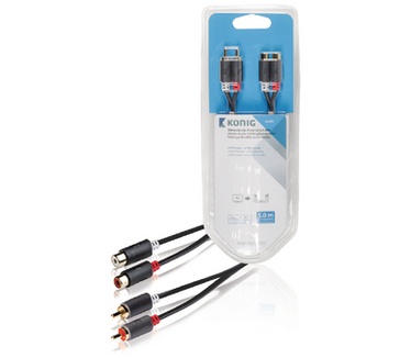 Konig 2 x RCA male/2 x RCA female, 5 m