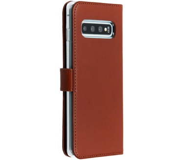 Selencia Echt Lederen Bookcase Samsung Galaxy S10 - Lichtbruin