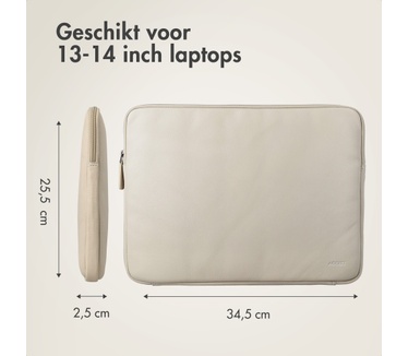 Accezz Leather Laptop hoes met rits 13-14 inch - Laptopsleeve - Beige