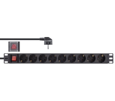 InLine 19" socket strip, 9-way earthing contact, with switch, 2m