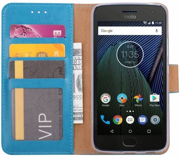 Luxe Lederen Bookcase hoesje voor de Motorola Moto G5 - Blauw (Motorola Moto G5) Blauw