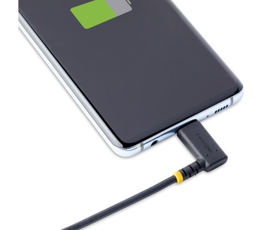 Startech.com 30cm USB-C Oplaadkabel, Haakse USB-C Kabel, 60W PD 3A, Robuuste Fast Charge USB-C Kabel, USB 2.0 Type-C, Korte USB Laadkabel met Aramide Vezel, Zwart