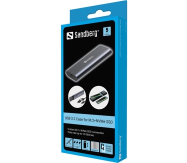 Sandberg USB 3.2 Case for M.2+NVMe SSD Zwart