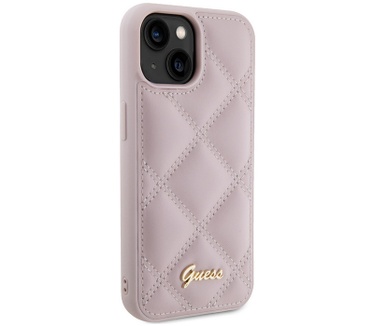 Guess Quilted Metal Logo Back Case - iPhone 15 (6.1") - Roze Roze