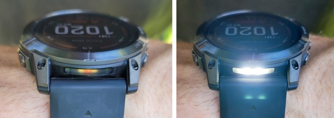 De ingebouwde zaklamp in de Garmin epix Pro heeft twee één rode en twee witte leds