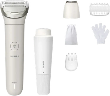 Philips Lady Shaver Series 8000 Series 8000 Ladyshave | Een gladde scheerbeurt, zelfs op moeilijk bereikbare plekken | Met gezichtshaartrimmer, ingebouwd LED-lampje, 2 snelheidsstanden en 5 accessoires | Wit| BRL159/00