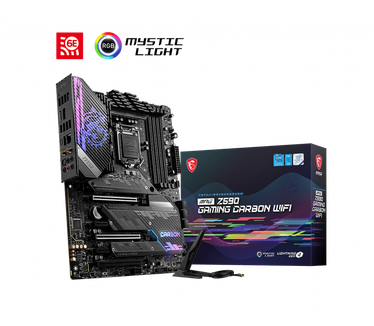 MSI MPG Z590 GAMING CARBON WIFI. Processorfabrikant: Intel, Processor socket: LGA 1200 (Socket H5), Compatibele processors: Intel® Celeron®, Intel® Core™ i3, Intel Core i5, Intel Core i7, Intel Core i9, Intel® Pentium®. Ondersteunde geheugen types: DDR4-S