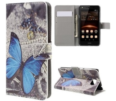 qMust Huawei Y5 II Wallet Case - hoesje met stand - Blue Butterfly